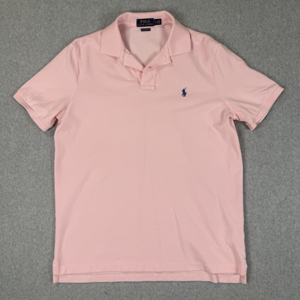 Polo Ralph Lauren Pink Polo Shirt Mens Medium Custom Fit Short Sleeve Cotton